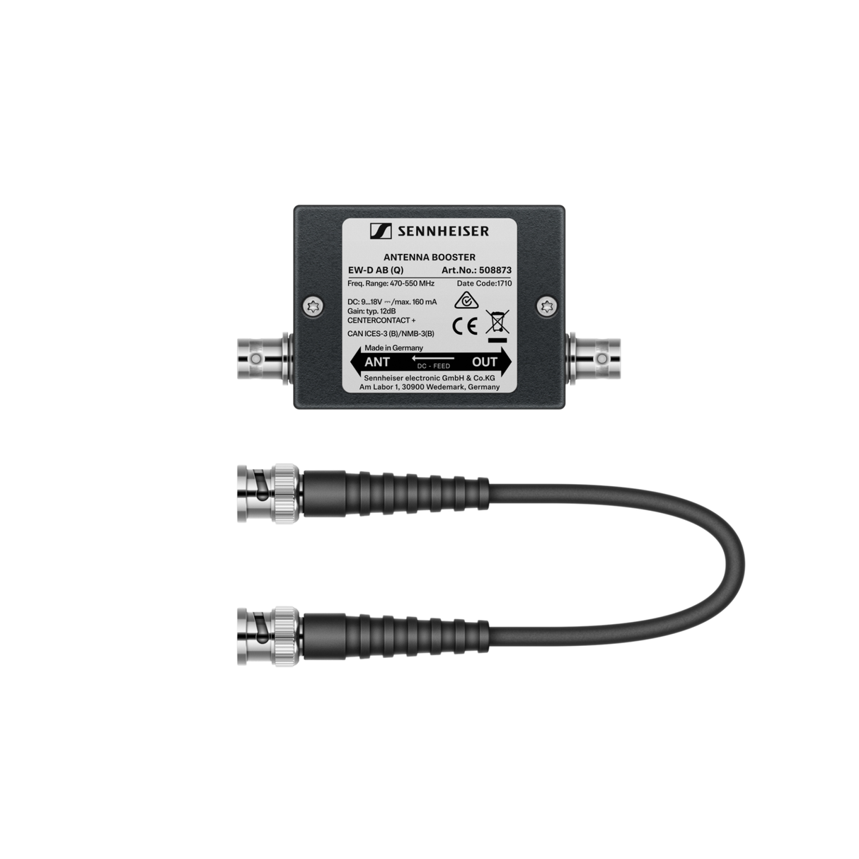 Sennheiser EW-D AB (Q) Inline antenna booster, +10 dB gain, BNC connectors, frequency range