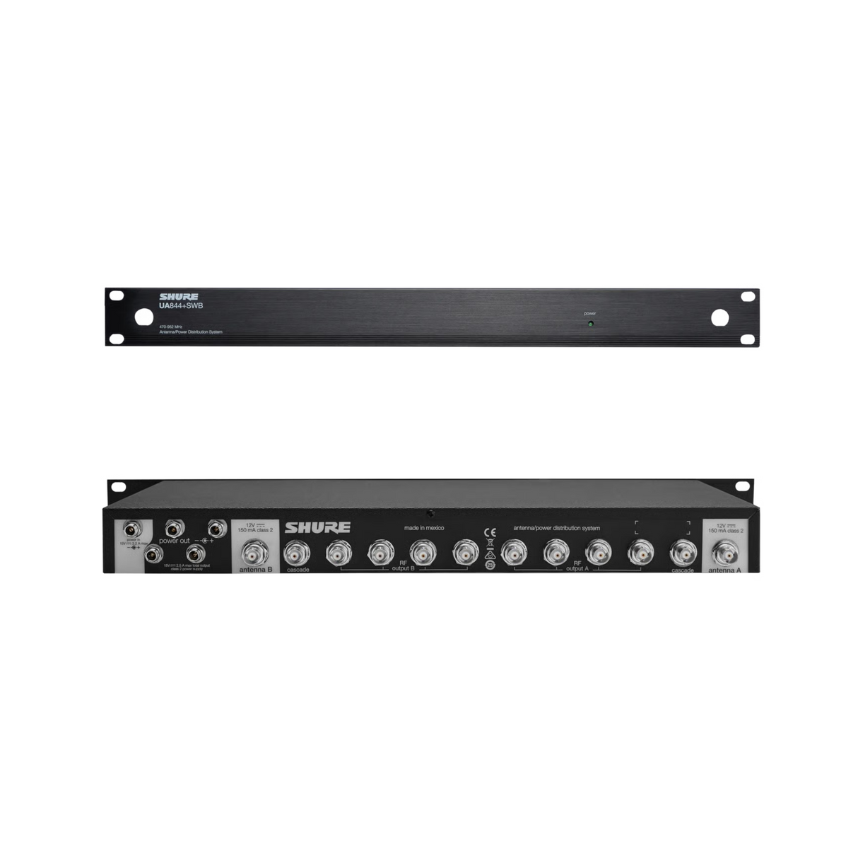Shure UA844+SWB-UK wide band antenna splitter; 4-way with external power supply (1RU)