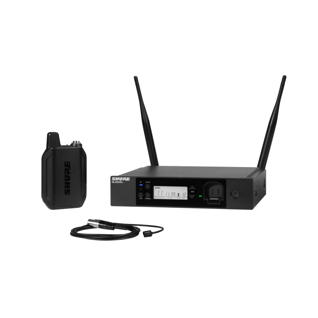 Shure GLX-D+ Dual Band Wireless System, WL93 lavalier and GLXD4R+ half-rack receiver.
