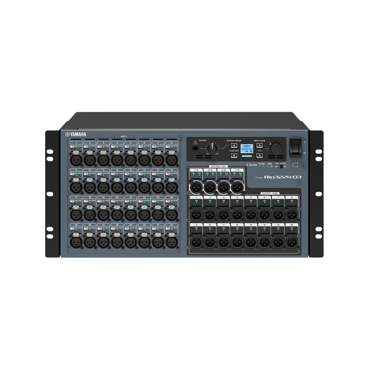 Yamaha DANTE rack-mountable I/O, 32 mic/line inputs - remote head amps, 16 line outputs, 4 Stereo AE