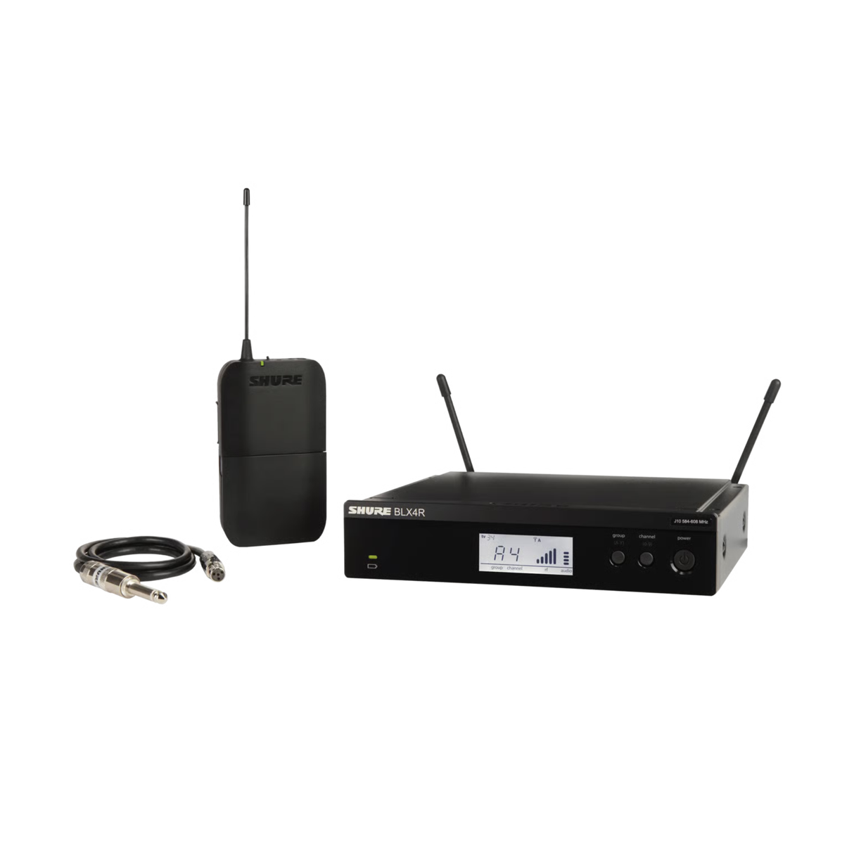 Shure BLXR Wireless System with BLX1 Bodypack and WA302 Instrument Cable (Rack Mount)