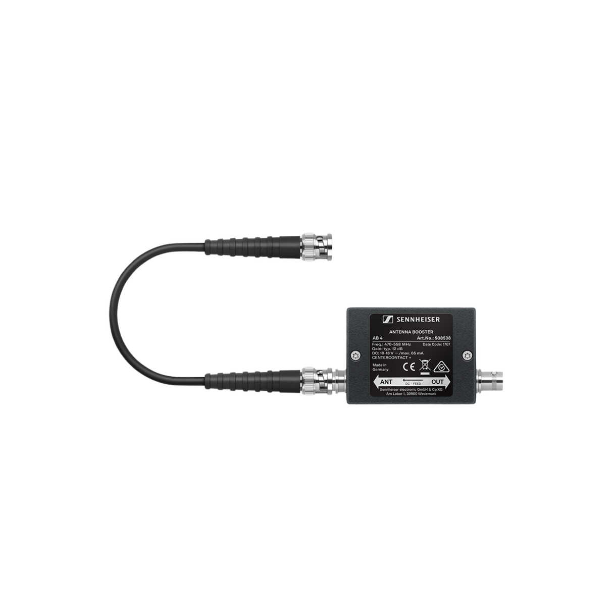 Sennheiser AB 4-AW+ Inline antenna booster, +10 dB gain, BNC connectors, frequency range: AW+ (470