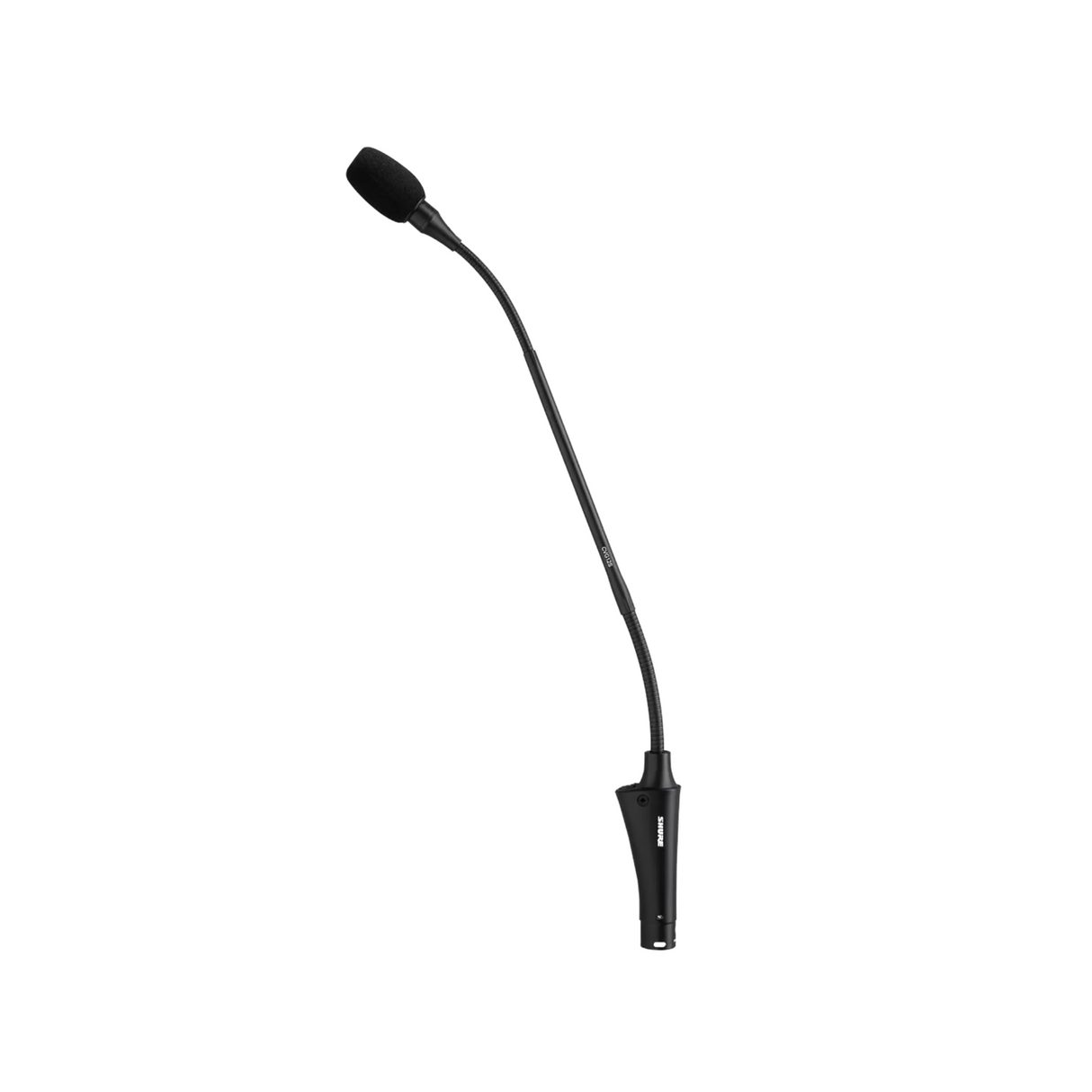 Shure 12" gooseneck condenser microphone, attached pre-amp, cardioid, mute switch, black