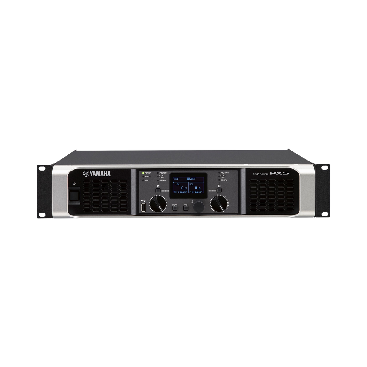 Yamaha amplifier 2 x 500 Watt / 8 Ohm - 2U, DSP processing: HPF/LPF, Delay, Speaker presets, D-Conto