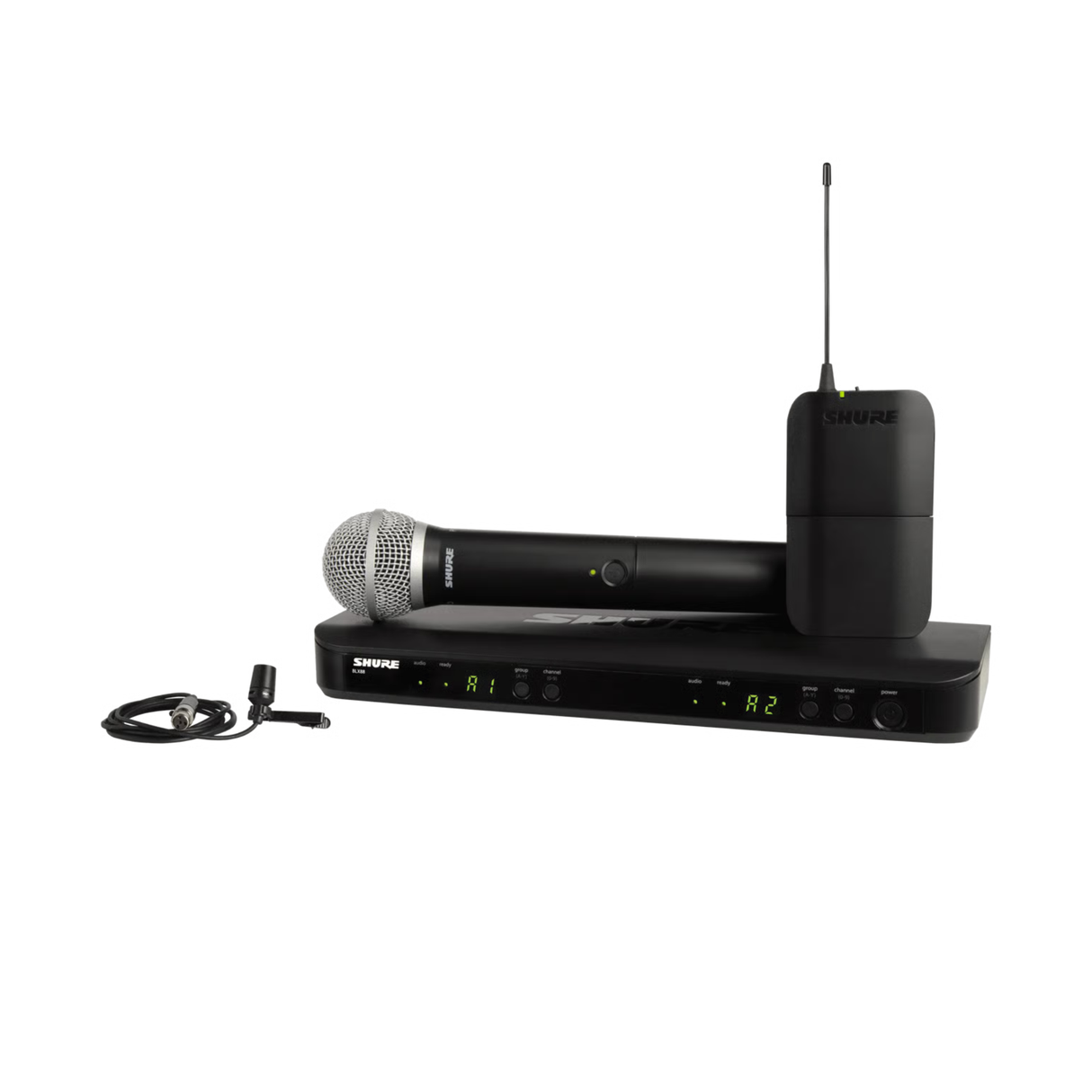 Shure BLX1288UK/CVL Wireless Combo System with PG58 Handheld and CVL Lavalier (606-630 MHz)