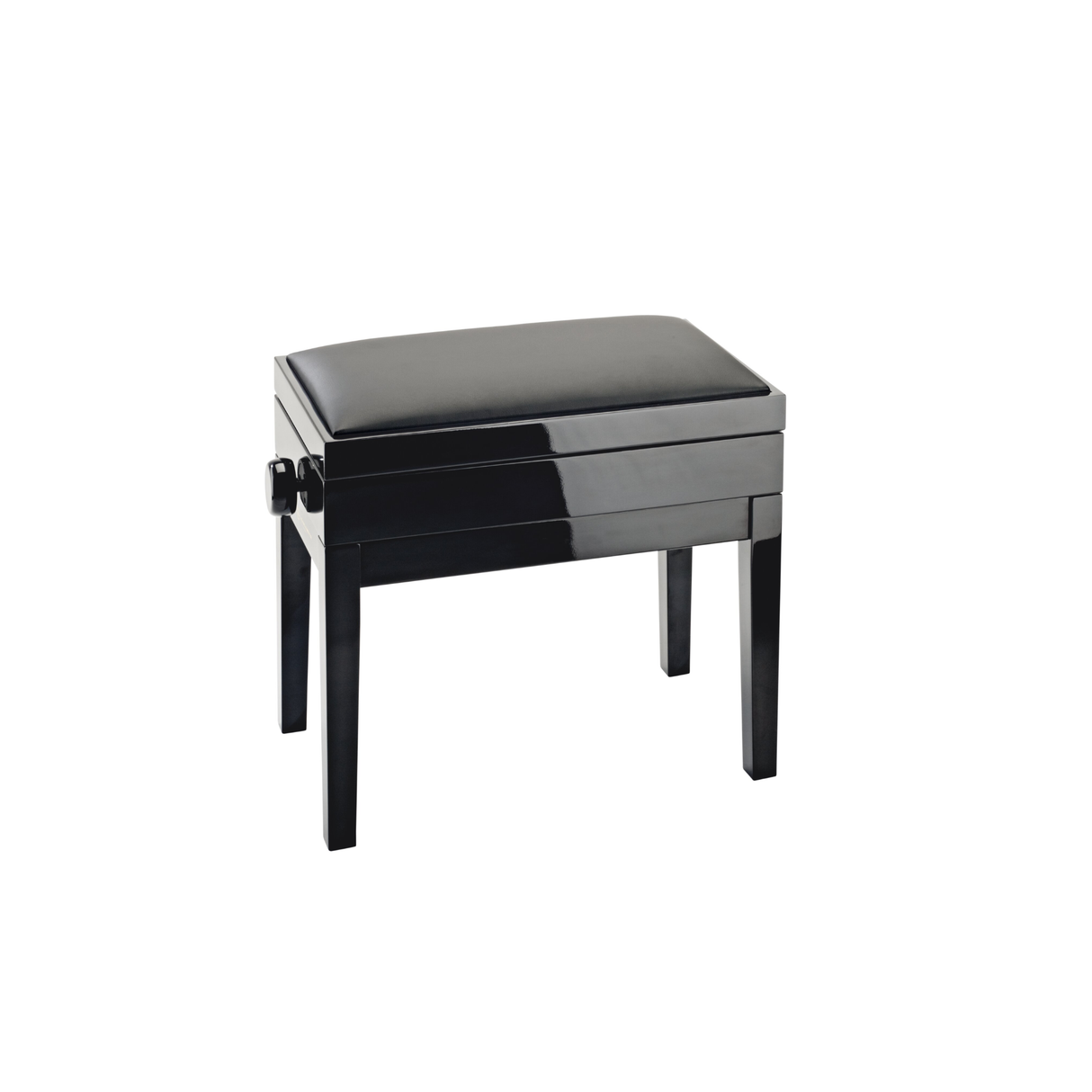 K&M 13950 piano bench with sheet music storage, bench black glossy finish, seat black imitation leat
