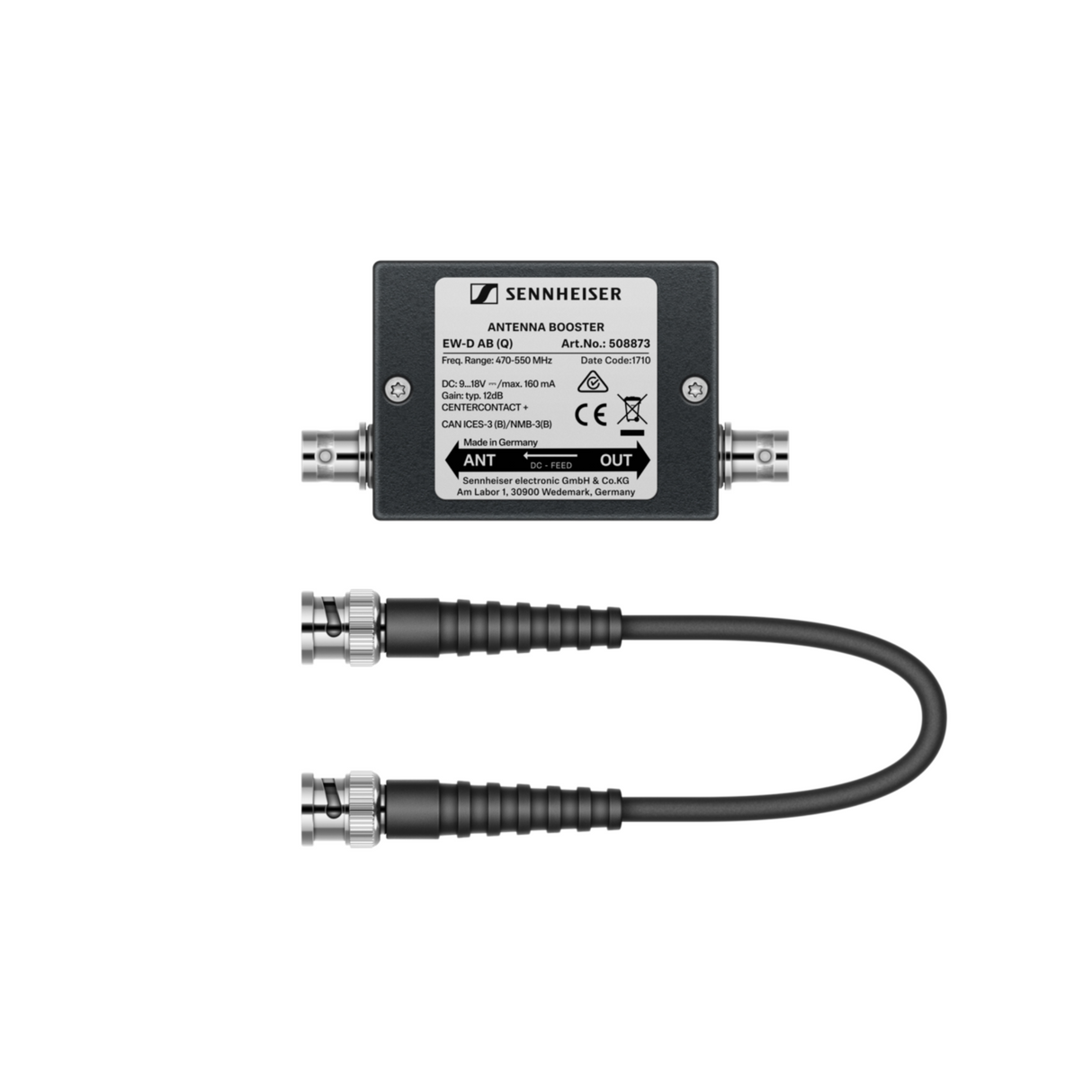 Sennheiser EW-D AB (S) Inline antenna booster, +10 dB gain, BNC connectors, frequency range (606-706