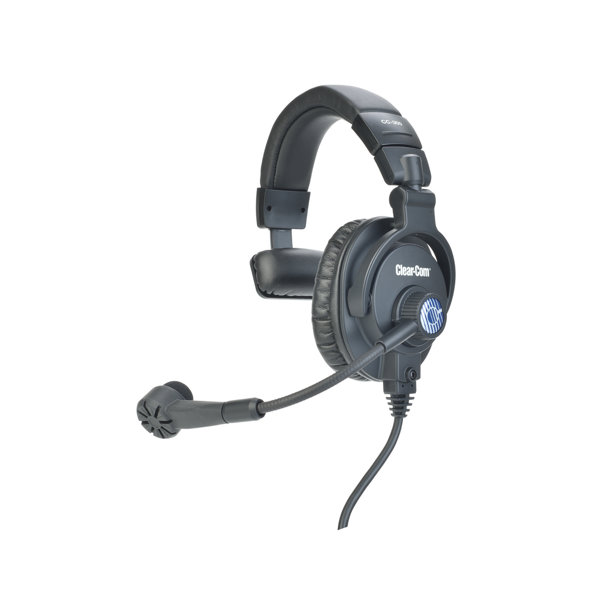 Clear-Com headset with high ambient-noise attenuation headphones and hyper-cardioid dynamic micropho